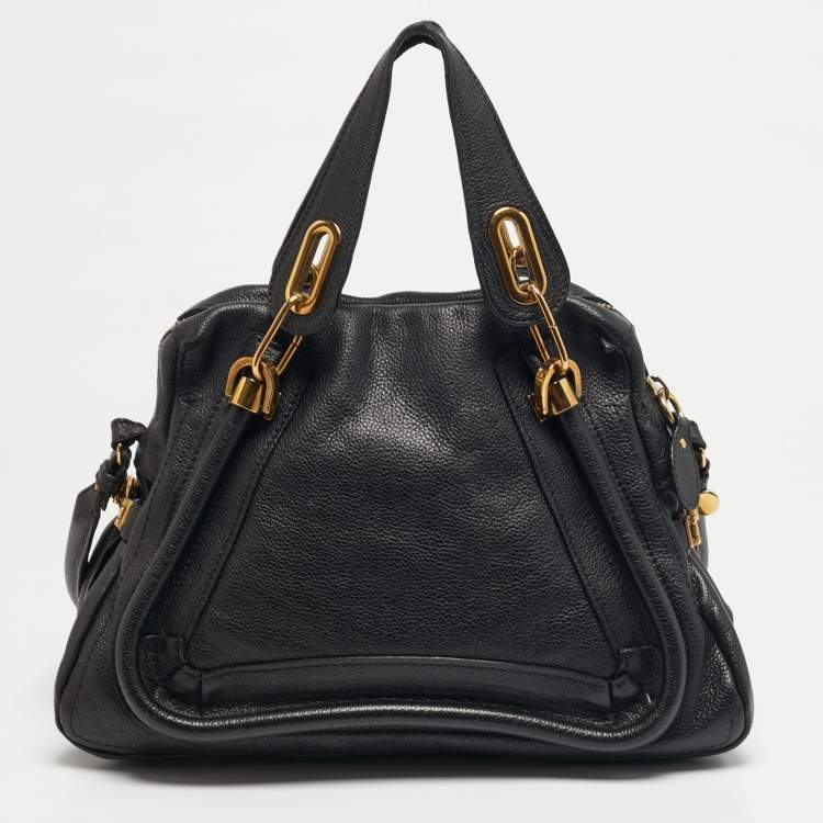 Pre Owned Chloe Paraty Medium Black Leather Shoulder Bag