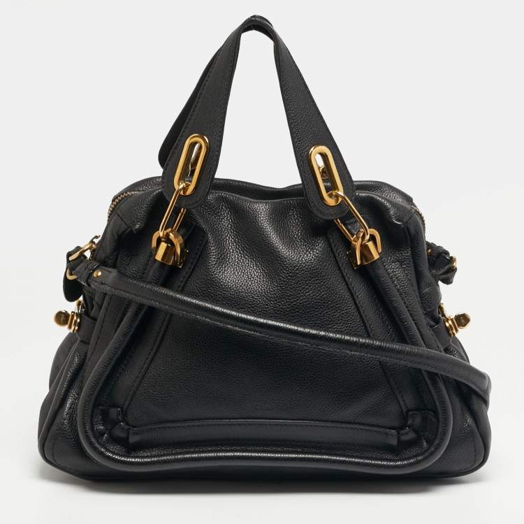 Pre Owned Chloe Paraty Medium Black Leather Shoulder Bag