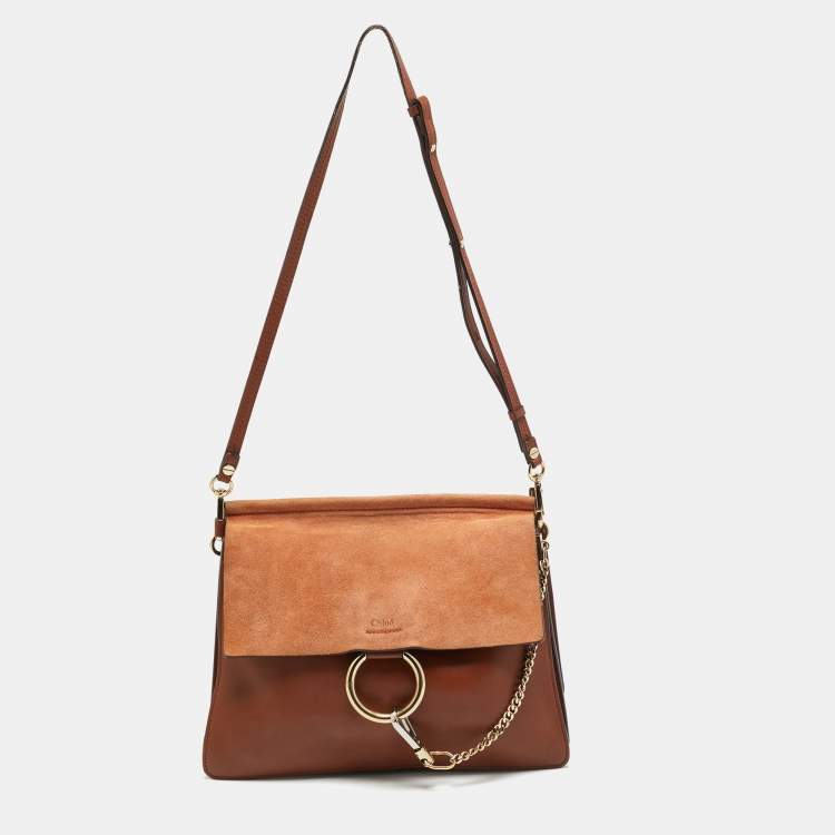 Pre Owned Chloe Faye Medium Brown/Beige Leather and Suede Shoulder Bag