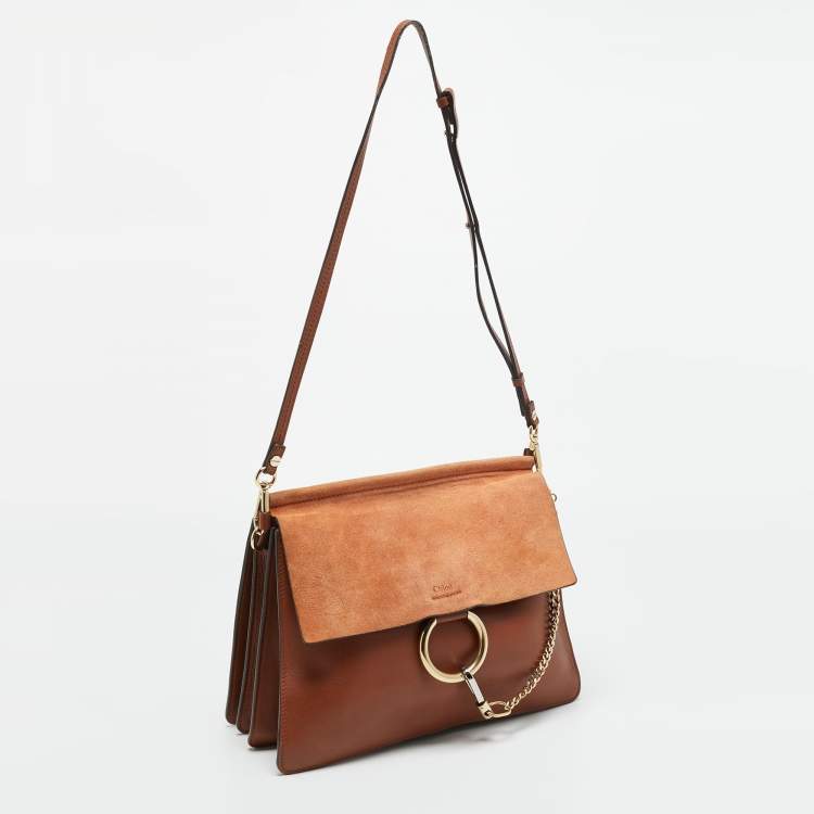 Pre Owned Chloe Faye Medium Brown/Beige Leather and Suede Shoulder Bag