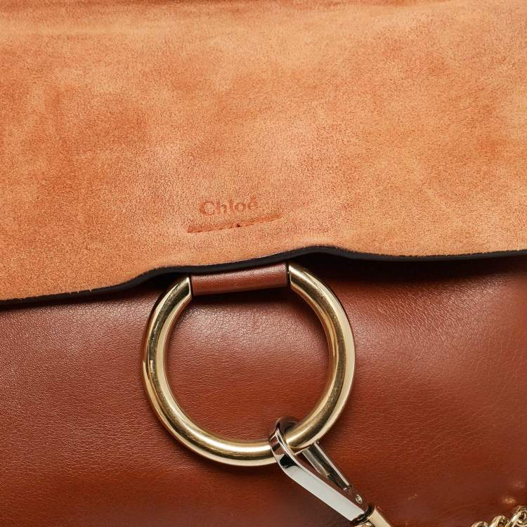 Pre Owned Chloe Faye Medium Brown/Beige Leather and Suede Shoulder Bag