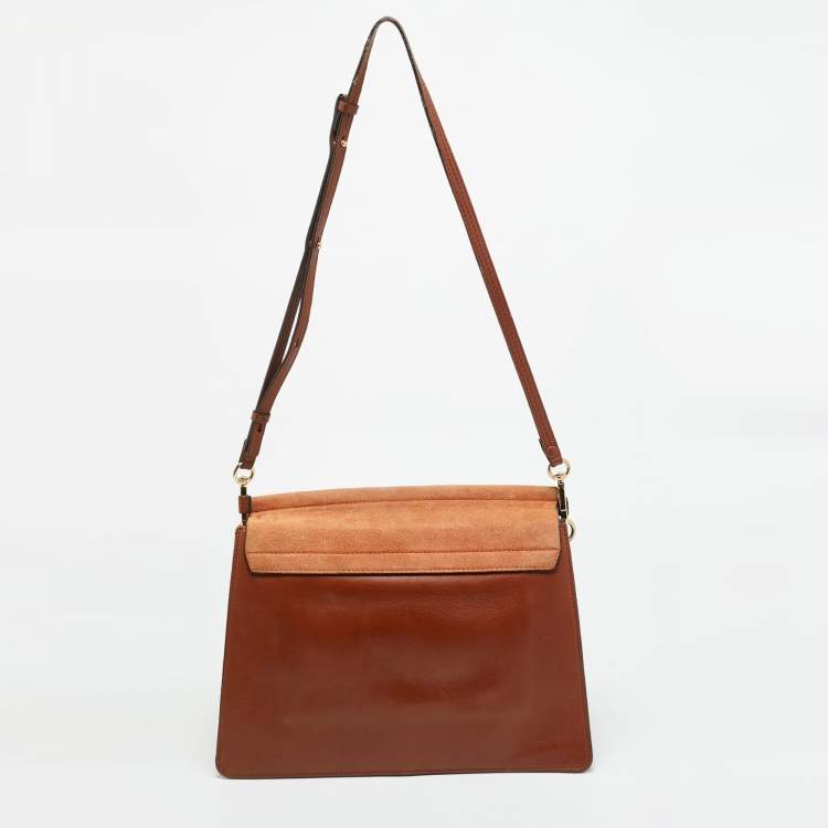 Pre Owned Chloe Faye Medium Brown/Beige Leather and Suede Shoulder Bag