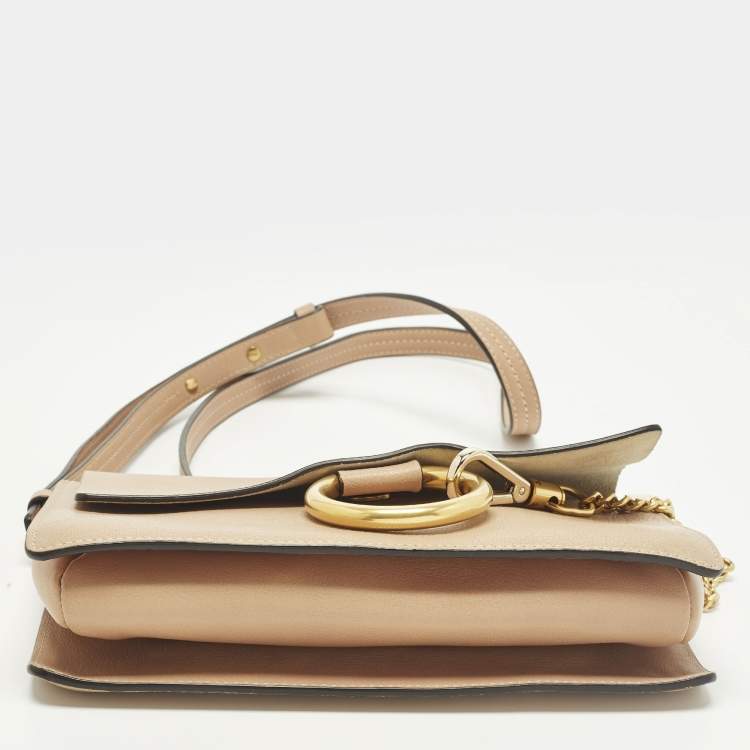 Pre Owned Chloe Faye Small Two Tone Beige Leather Shoulder Bag