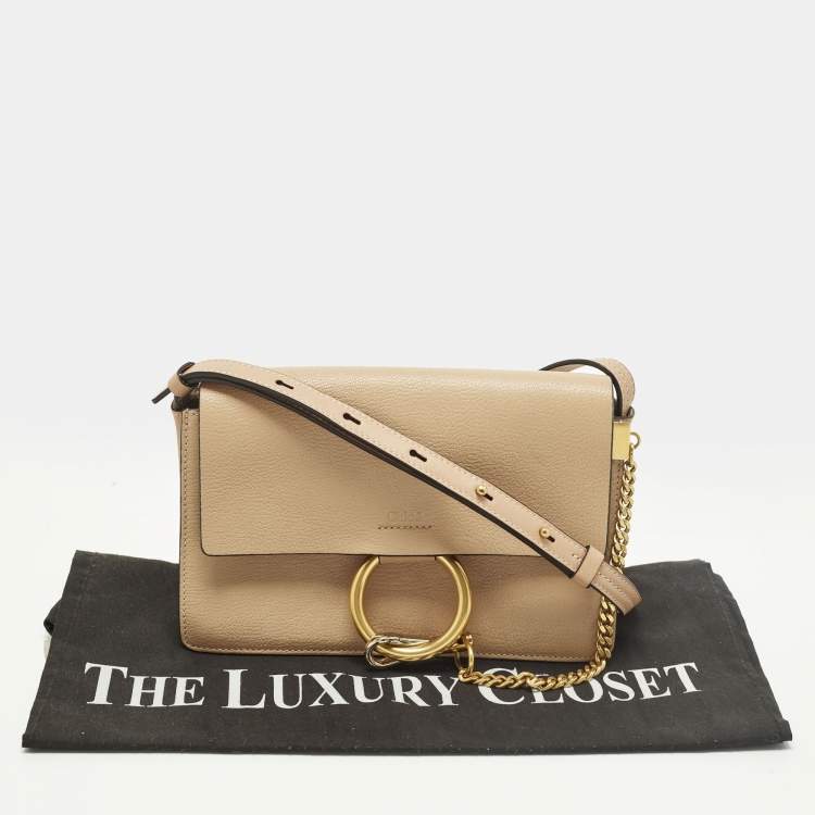 Pre Owned Chloe Faye Small Two Tone Beige Leather Shoulder Bag