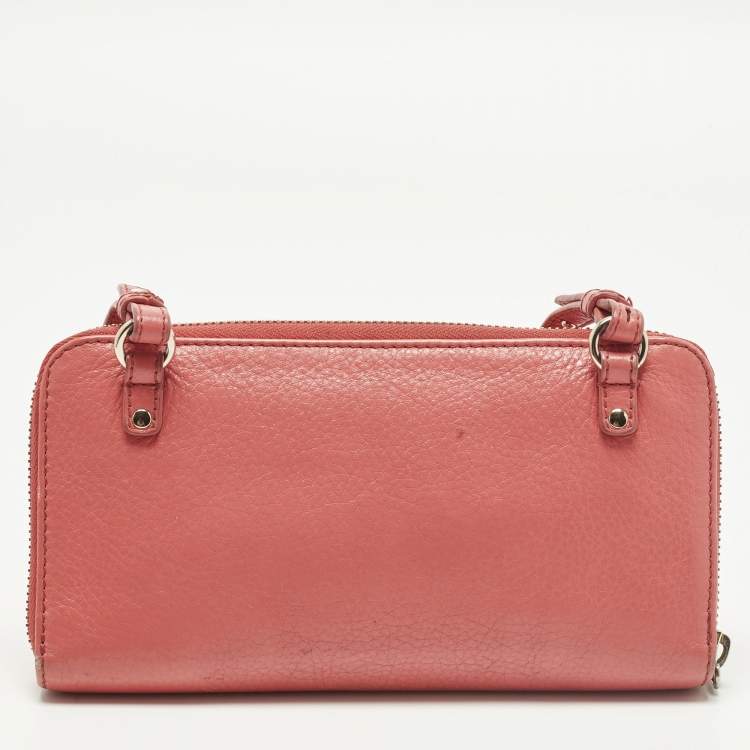 Pre Owned Chloe Lilli Coral Orange Leather Wallet On Strap