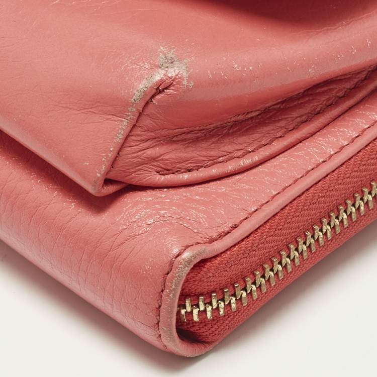 Pre Owned Chloe Lilli Coral Orange Leather Wallet On Strap