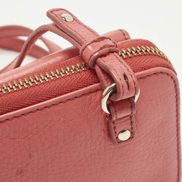 Pre Owned Chloe Lilli Coral Orange Leather Wallet On Strap