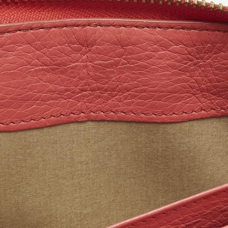 Pre Owned Chloe Lilli Coral Orange Leather Wallet On Strap