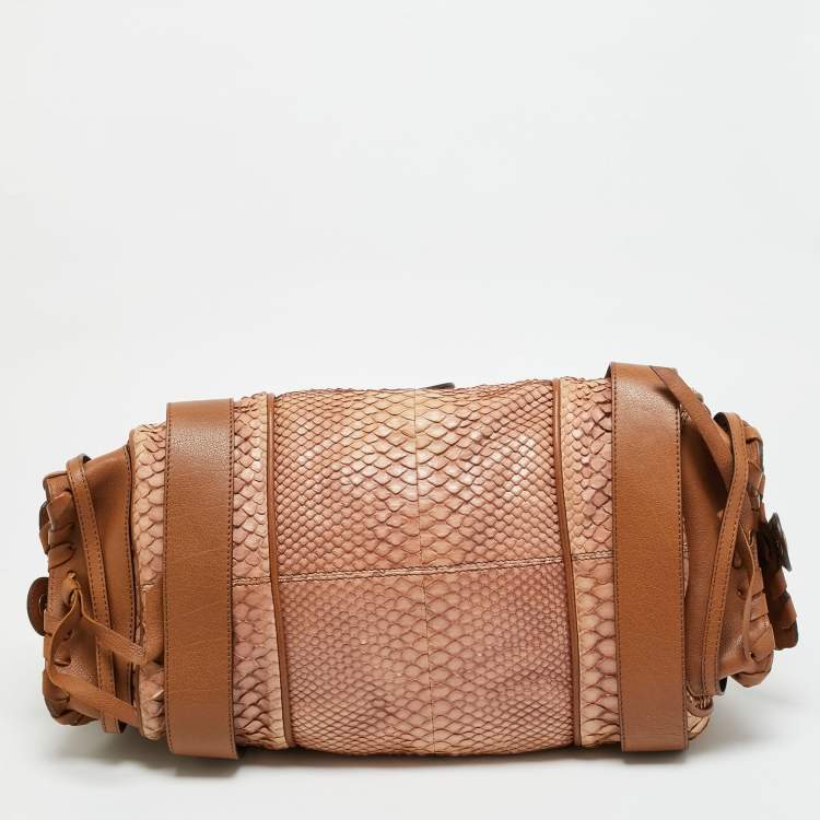 Pre Owned Chloe Silverado Brown/Beige Python and Leather Satchel