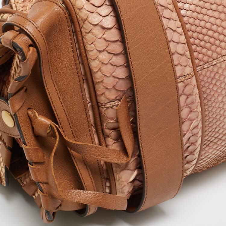 Pre Owned Chloe Silverado Brown/Beige Python and Leather Satchel