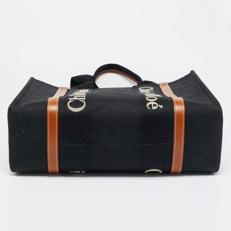 Pre Owned Chloé Woody Medium Black/Brown Canvas and Leather Tote