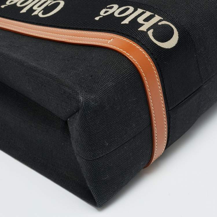 Pre Owned Chloé Woody Medium Black/Brown Canvas and Leather Tote