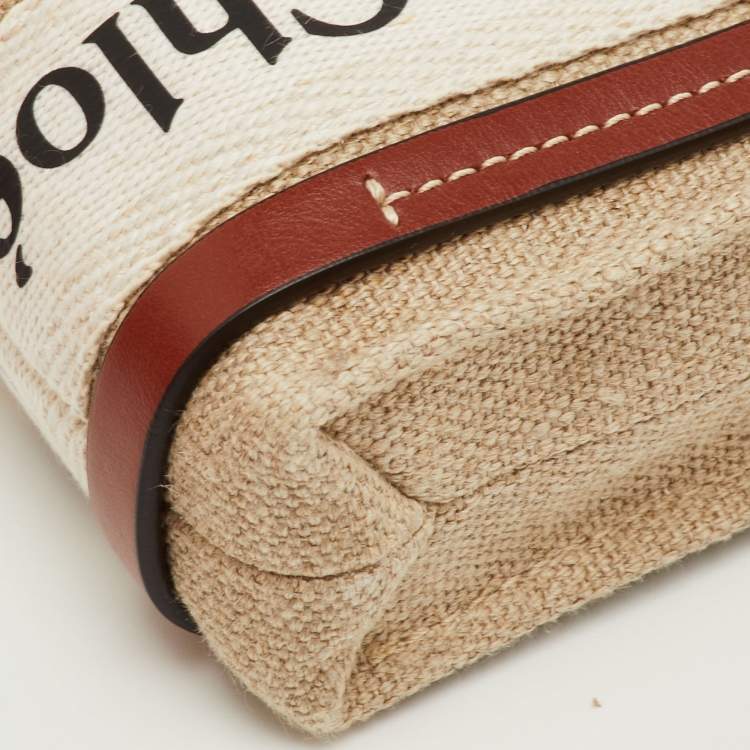 Pre Owned Chloe Woody Nano Beige/Brown Logo Canvas and Leather Tote