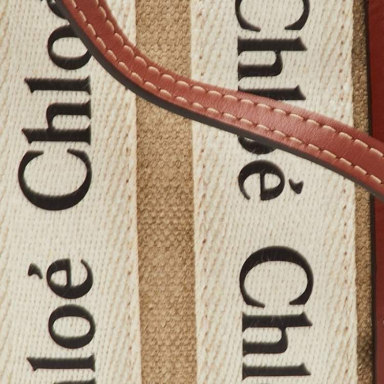 Pre Owned Chloe Woody Nano Beige/Brown Logo Canvas and Leather Tote