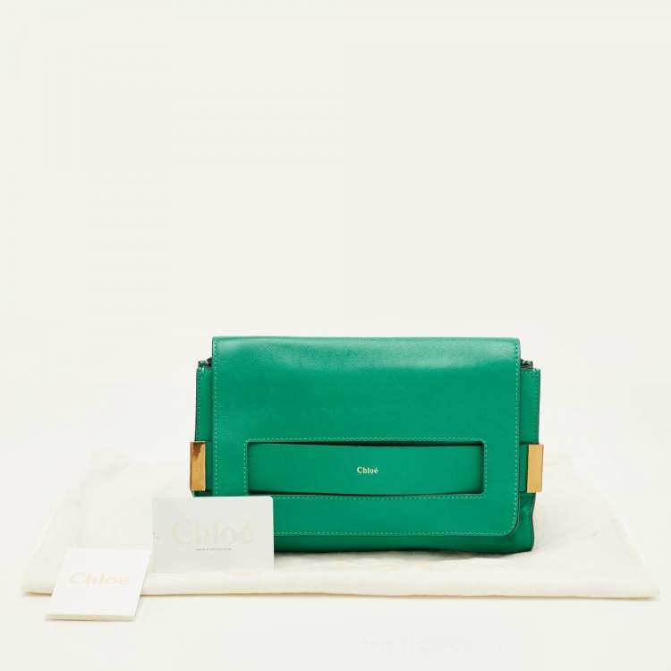 Pre Owned Chloe Elle Small Green Leather Flap Clutch