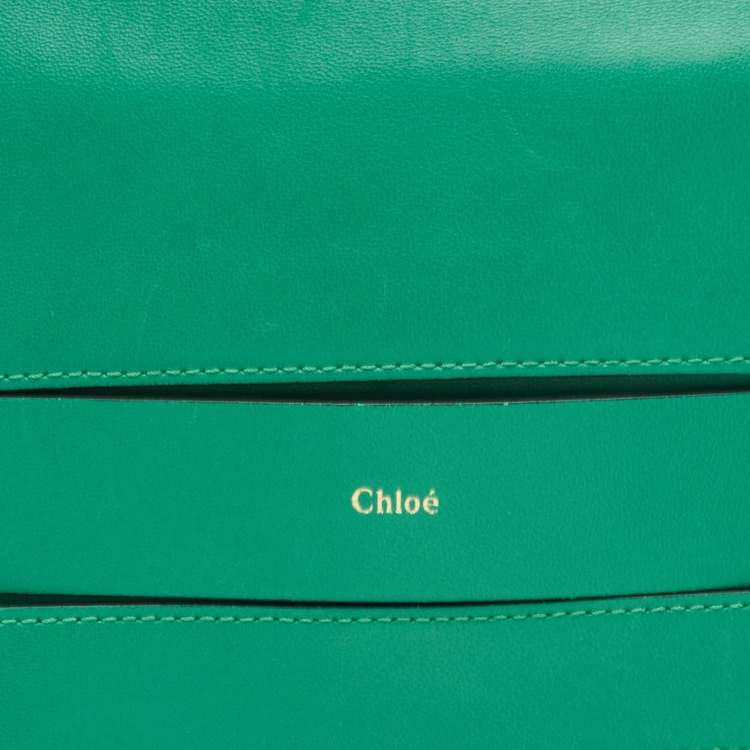 Pre Owned Chloe Elle Small Green Leather Flap Clutch