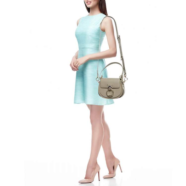 Pre Owned Chloe Tess Small Grey Leather and Suede Shoulder Bag