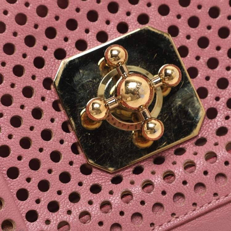 Pre Owned Chloe Elsie Small Pink Perforated Leather Shoulder Bag