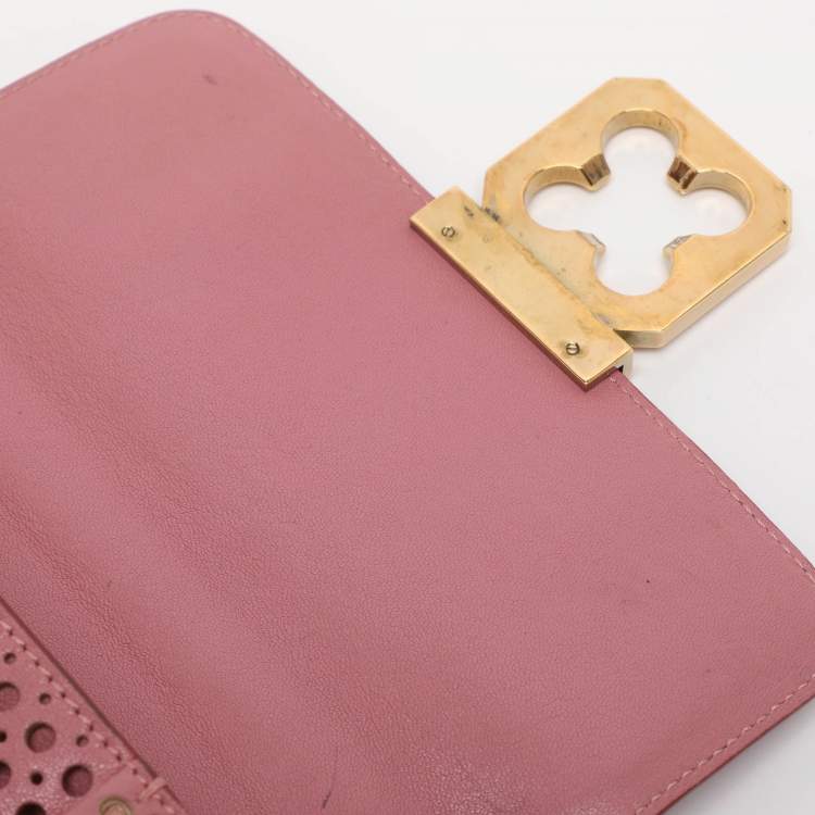 Pre Owned Chloe Elsie Small Pink Perforated Leather Shoulder Bag