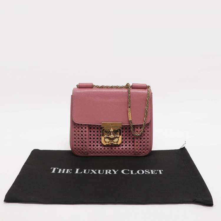 Pre Owned Chloe Elsie Small Pink Perforated Leather Shoulder Bag