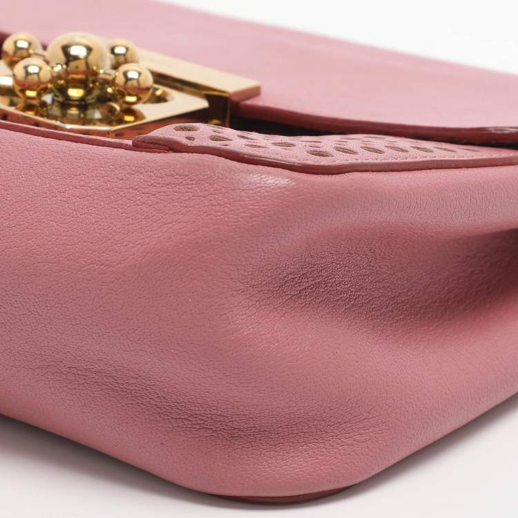 Pre Owned Chloe Elsie Small Pink Perforated Leather Shoulder Bag