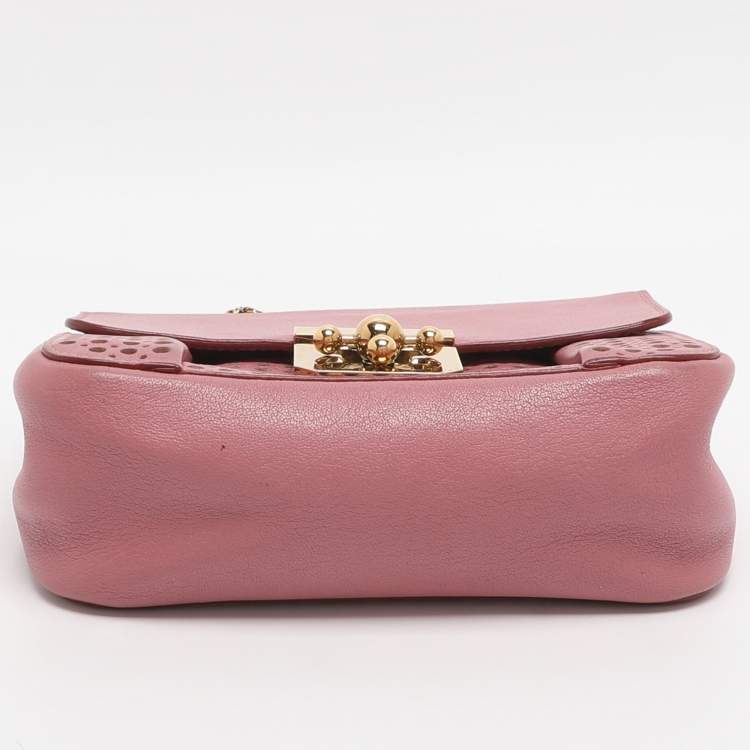 Pre Owned Chloe Elsie Small Pink Perforated Leather Shoulder Bag