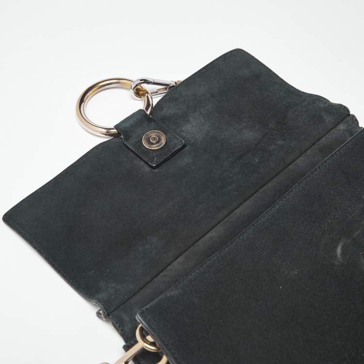 Pre Owned Chloe Faye Medium Deep Green/Black Leather, Suede and Python Shoulder Bag