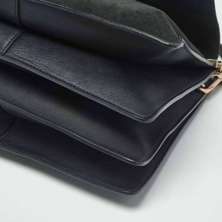 Pre Owned Chloe Faye Medium Deep Green/Black Leather, Suede and Python Shoulder Bag