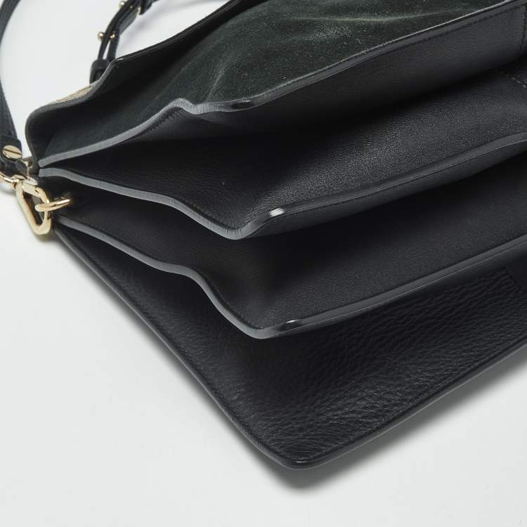 Pre Owned Chloe Faye Medium Deep Green/Black Leather, Suede and Python Shoulder Bag