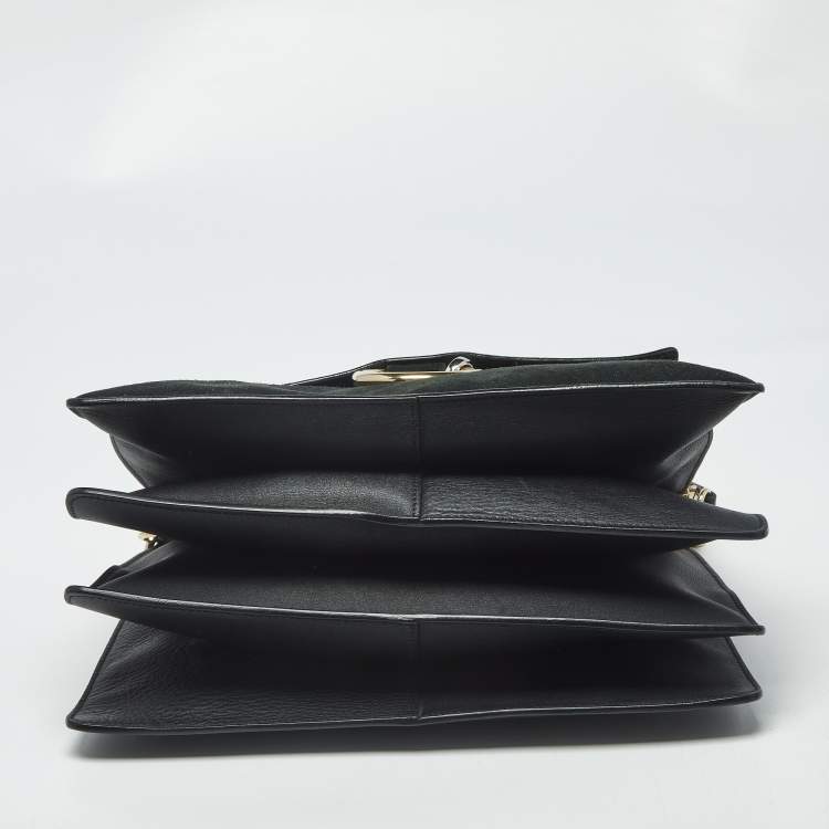 Pre Owned Chloe Faye Medium Deep Green/Black Leather, Suede and Python Shoulder Bag