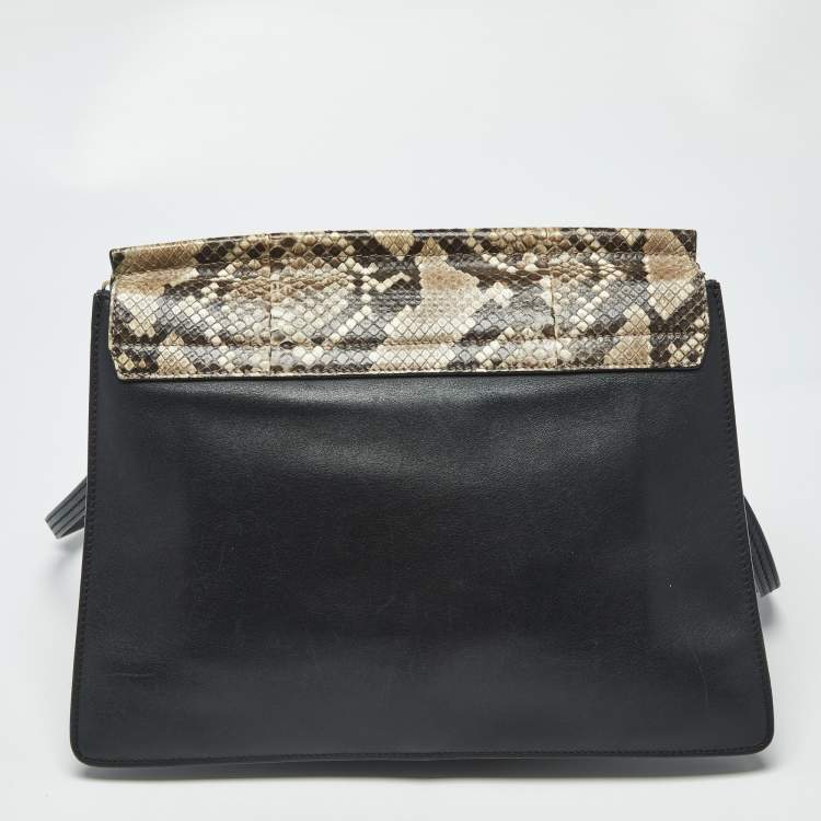 Pre Owned Chloe Faye Medium Deep Green/Black Leather, Suede and Python Shoulder Bag