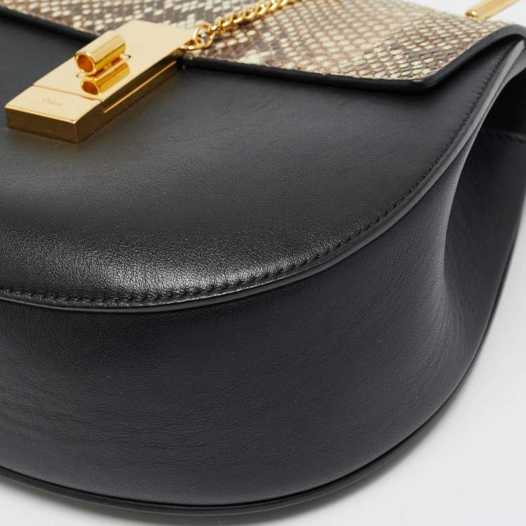 مملوكة مسبقًا Chloe Drew Medium Black/Beige Leather and Python Shoulder Bag