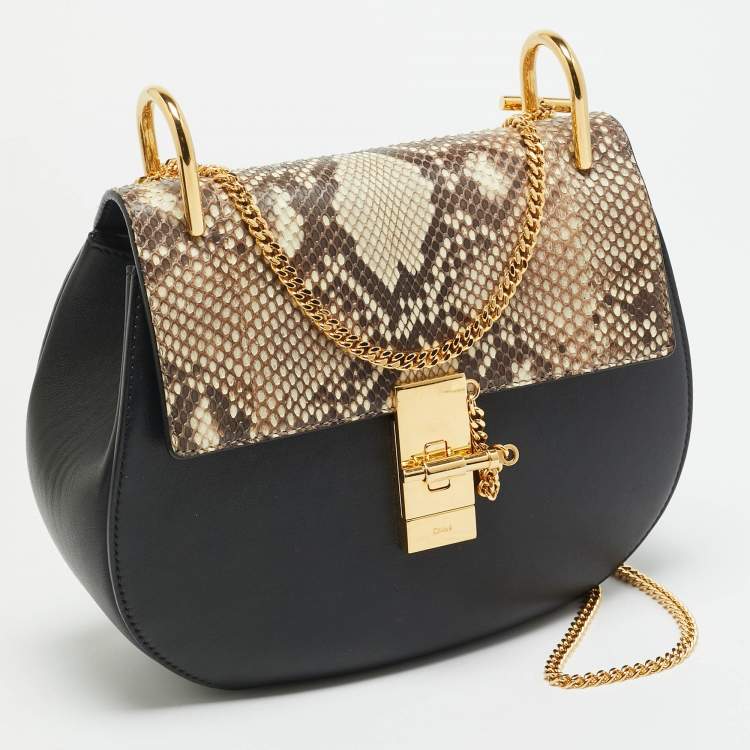 مملوكة مسبقًا Chloe Drew Medium Black/Beige Leather and Python Shoulder Bag