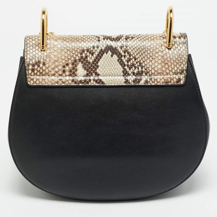 مملوكة مسبقًا Chloe Drew Medium Black/Beige Leather and Python Shoulder Bag