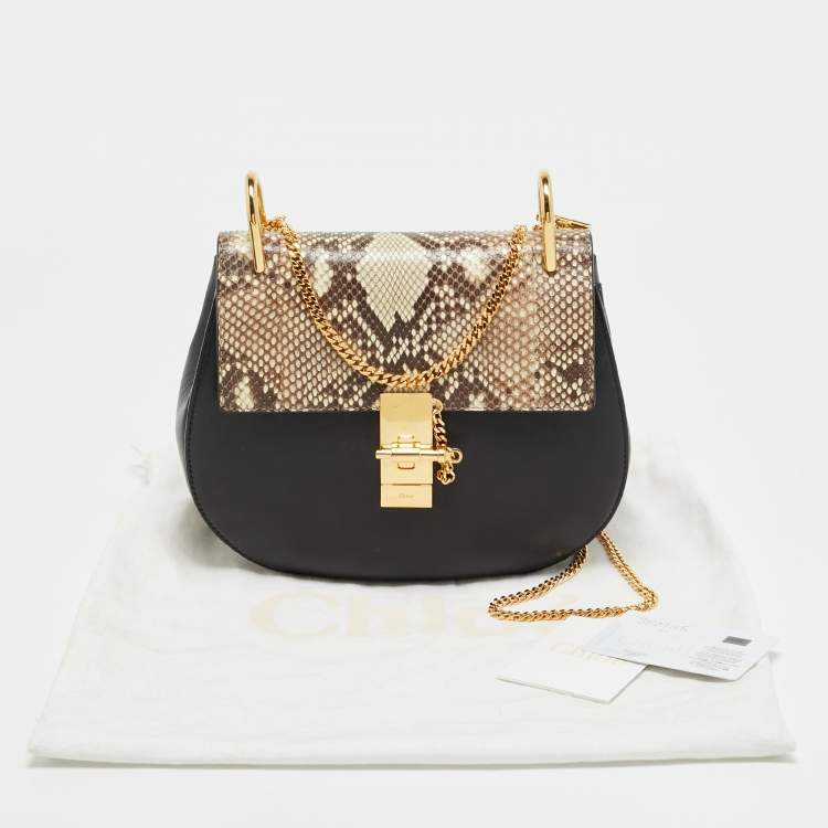مملوكة مسبقًا Chloe Drew Medium Black/Beige Leather and Python Shoulder Bag