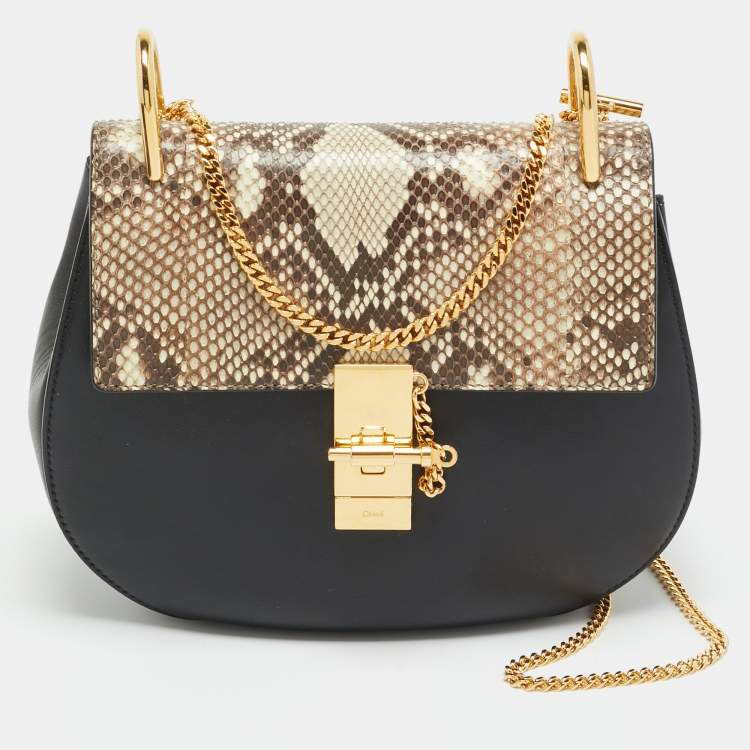 مملوكة مسبقًا Chloe Drew Medium Black/Beige Leather and Python Shoulder Bag