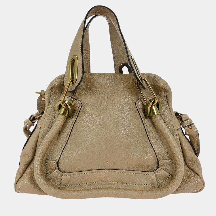 Pre Owned Chloe Paraty Beige Calfskin Leather Top Handle Bag