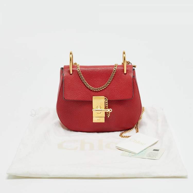 Pre Owned Chloé Drew Small Red Leather Shoulder Bag
