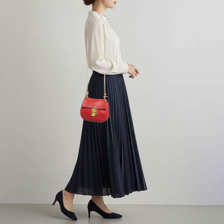 Pre Owned Chloé Drew Small Red Leather Shoulder Bag