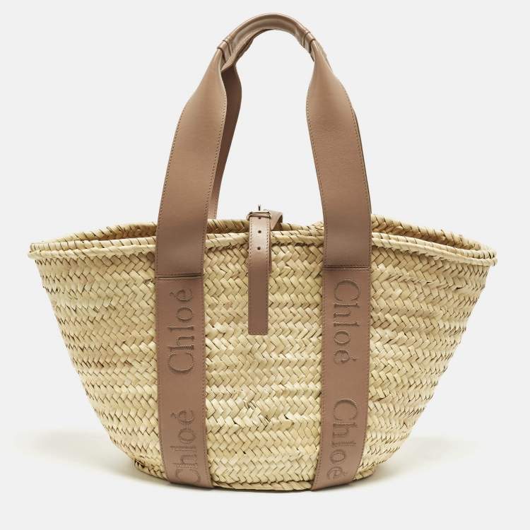 Pre Owned Chloé Sense Cream/Beige Leather and Raffia Tote