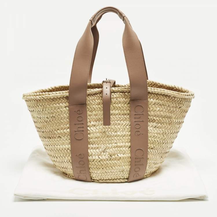 Pre Owned Chloé Sense Cream/Beige Leather and Raffia Tote
