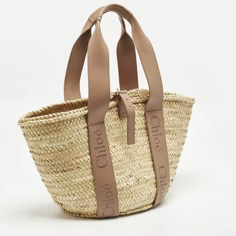 Pre Owned Chloé Sense Cream/Beige Leather and Raffia Tote