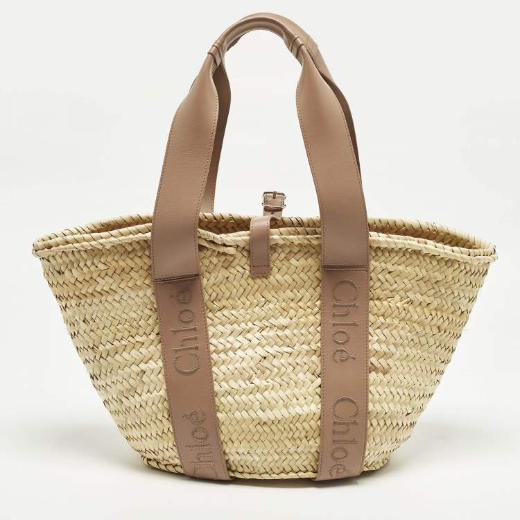 Pre Owned Chloé Sense Cream/Beige Leather and Raffia Tote