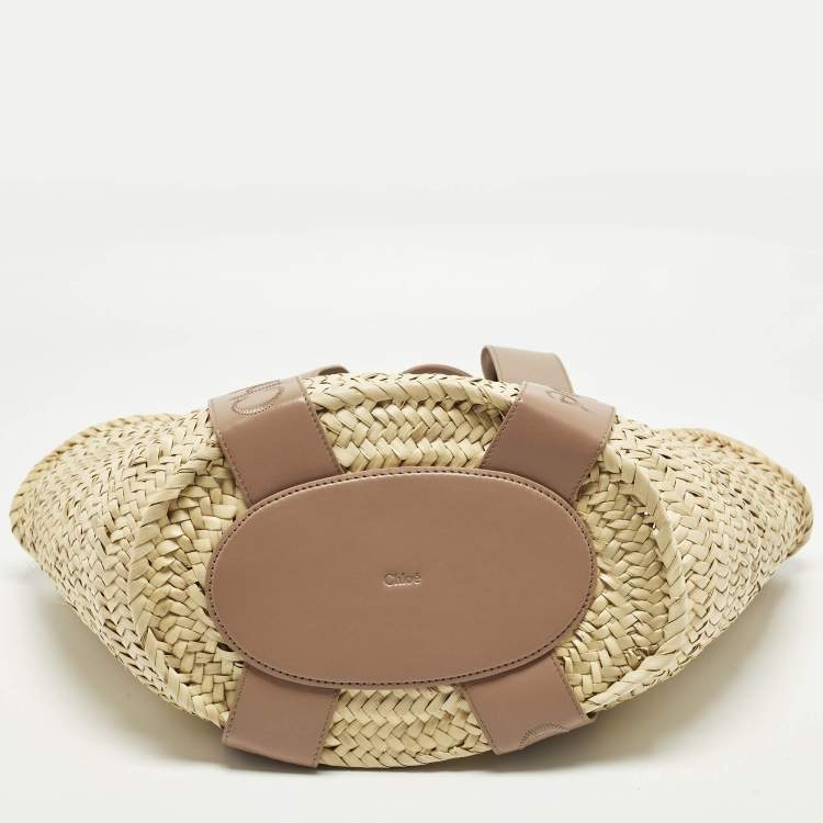 Pre Owned Chloé Sense Cream/Beige Leather and Raffia Tote