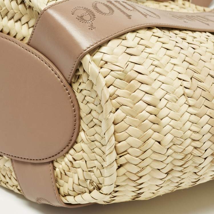 Pre Owned Chloé Sense Cream/Beige Leather and Raffia Tote