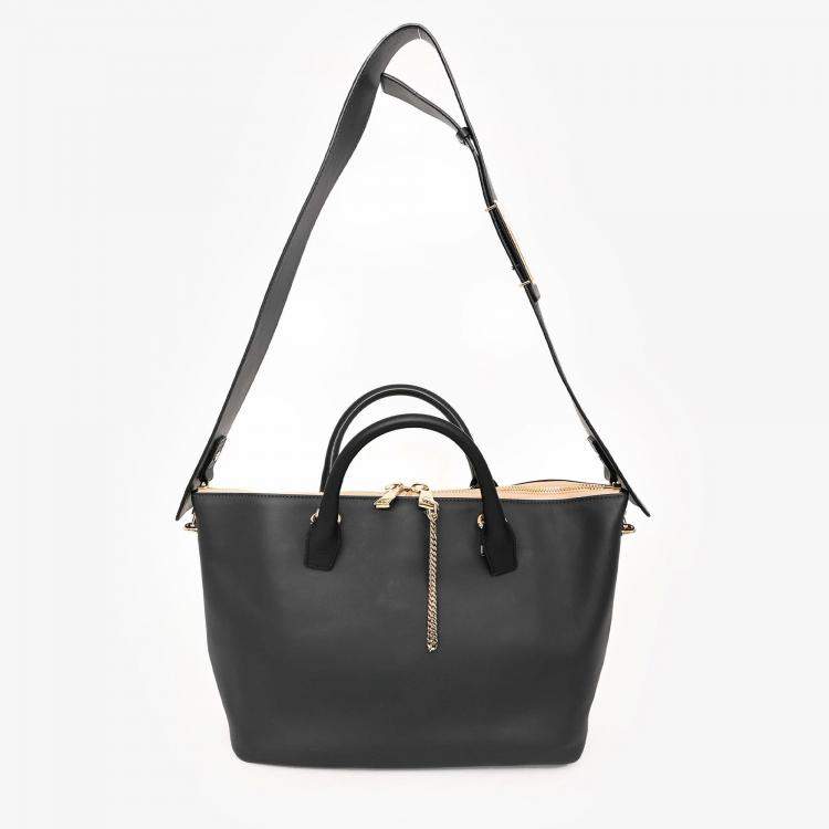 Pre Owned Chloe 2014 Black/Light Grey Leather Baylee Tote with Strap