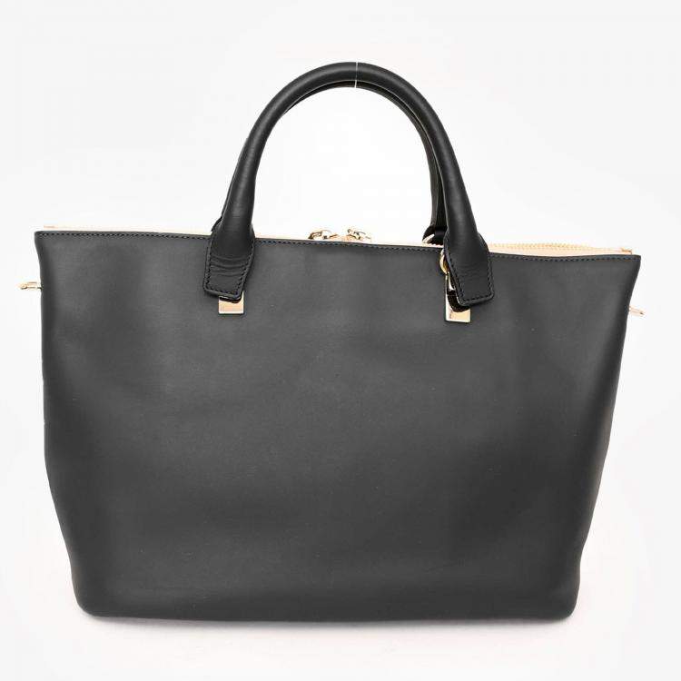 Pre Owned Chloe 2014 Black/Light Grey Leather Baylee Tote with Strap