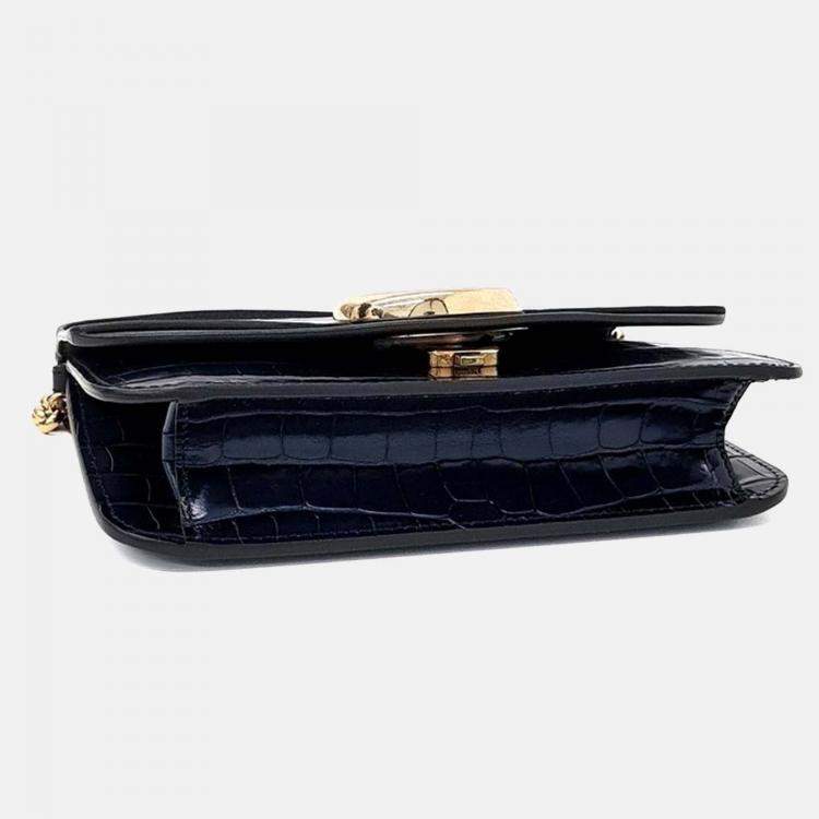 Pre Owned Chloe Navy Blue Leather C Chain Crossbody Bag
