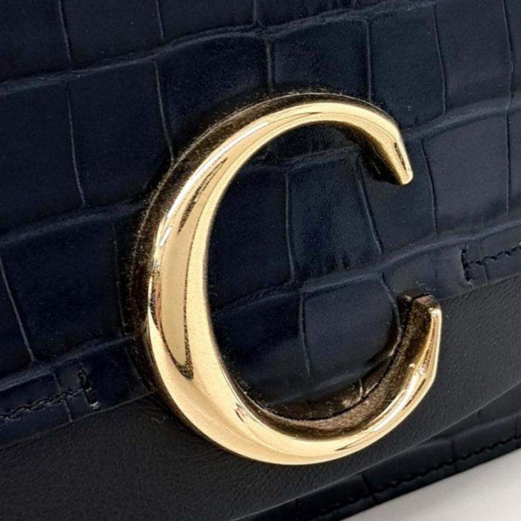 Pre Owned Chloe Navy Blue Leather C Chain Crossbody Bag