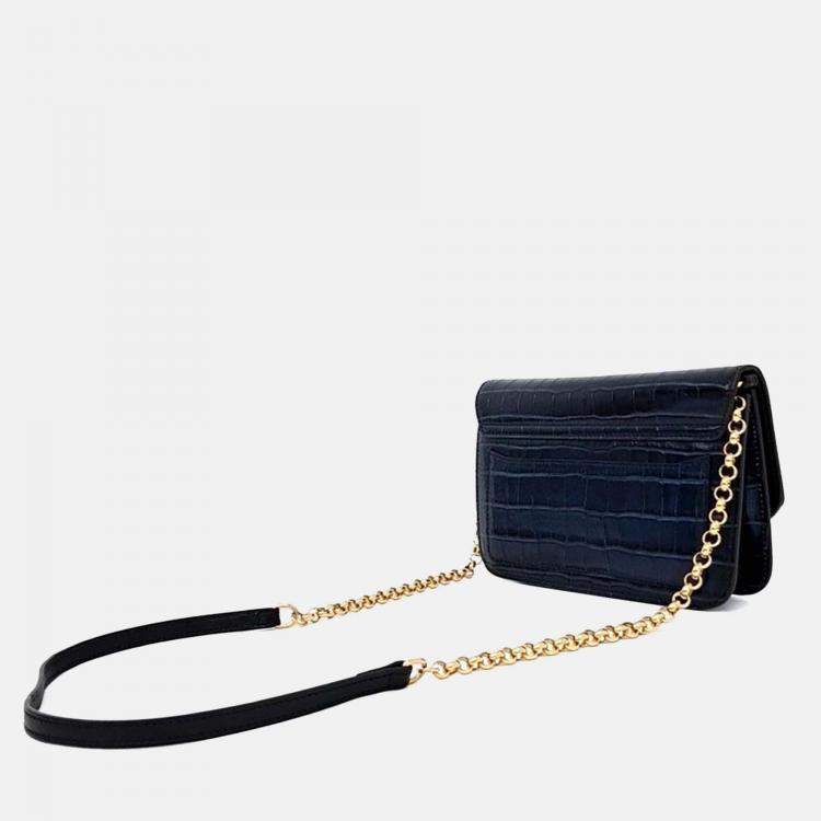 Pre Owned Chloe Navy Blue Leather C Chain Crossbody Bag
